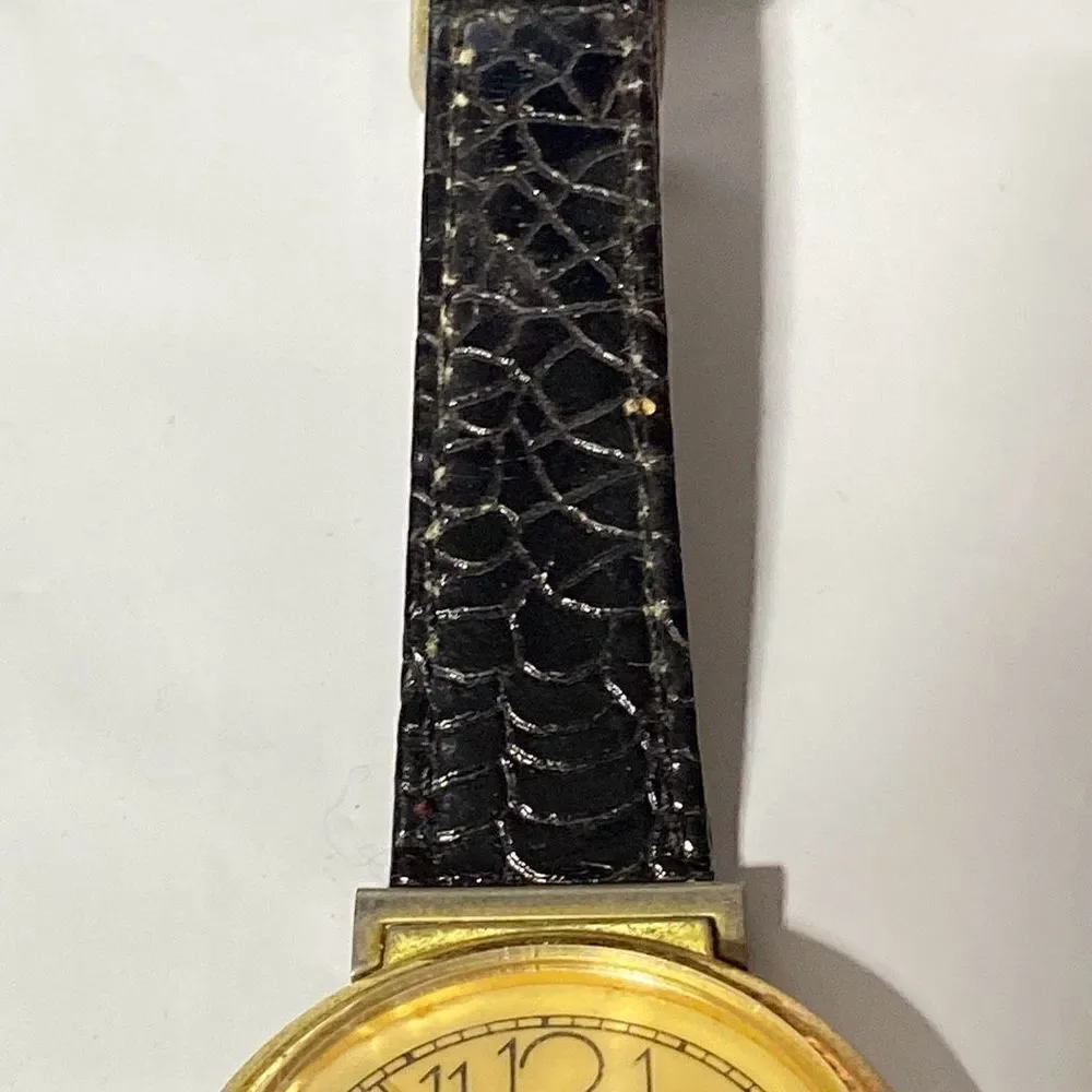 Michelle Louise Women's Gold Tone Black Leather Band Quartz Watch OS‎